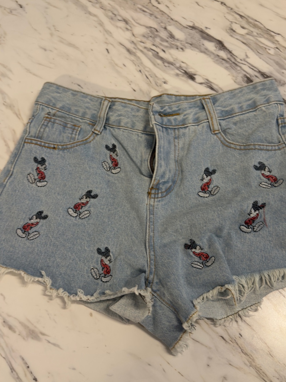 Cute Mickey Mouse Embroidered Denim Shorts Women’s Size M Light Wash
